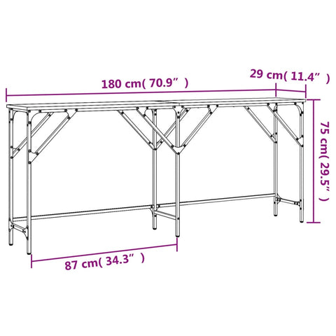 vidaXL Konsolentisch Grau Sonoma 180x29x75 cm Holzwerkstoff