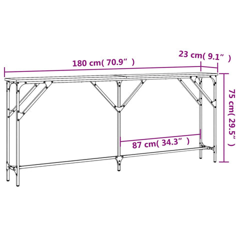 vidaXL Konsolentisch Sonoma-Eiche 180x23x75 cm Holzwerkstoff