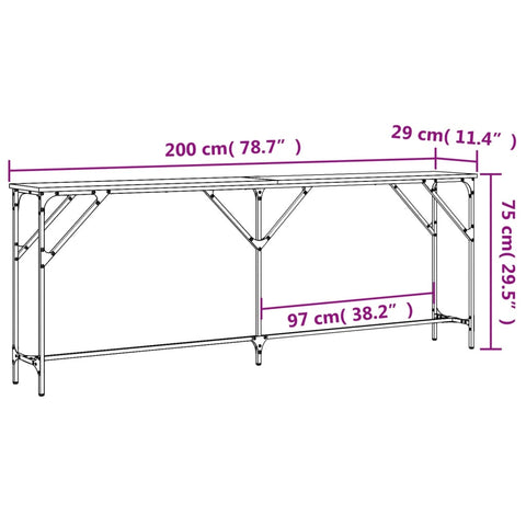 vidaXL Konsolentisch Grau Sonoma 200x29x75 cm Holzwerkstoff