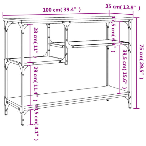 vidaXL Konsolentisch mit Ablagen Räuchereiche 100x35x75 cm