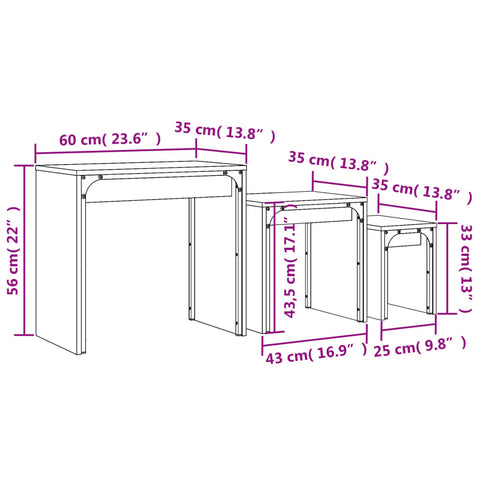 vidaXL Satztische 3 Stk. Grau Sonoma Holzwerkstoff