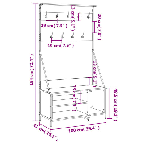 vidaXL Kleiderständer mit Schuhablage Braun Eichen-Optik 100x41x184 cm