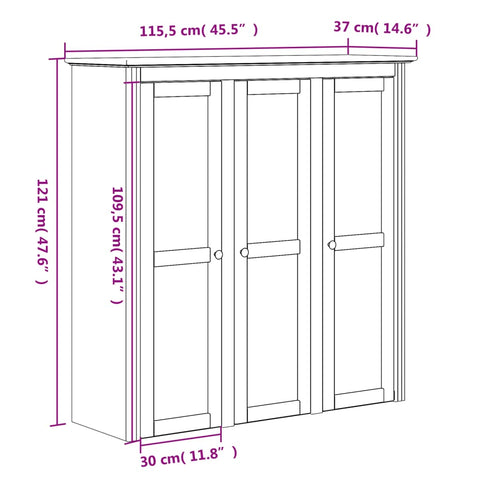 Highboard BODO Weiß 115,5x43x200,5 cm Massivholz Kiefer