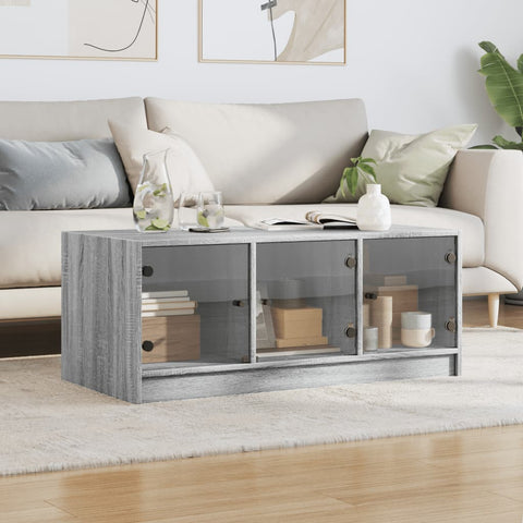 vidaXL Couchtisch mit Glastüren Grau Sonoma 102x50x42 cm