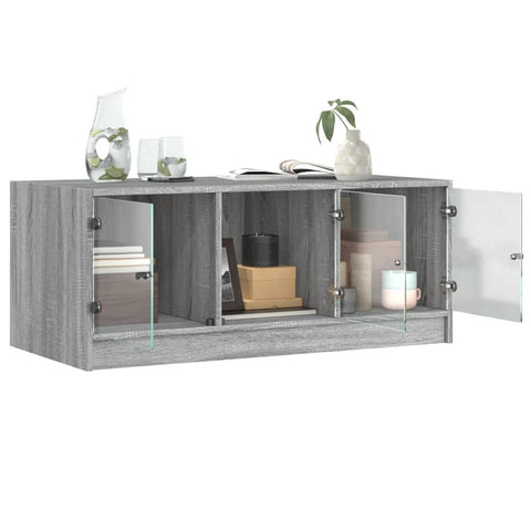 vidaXL Couchtisch mit Glastüren Grau Sonoma 102x50x42 cm