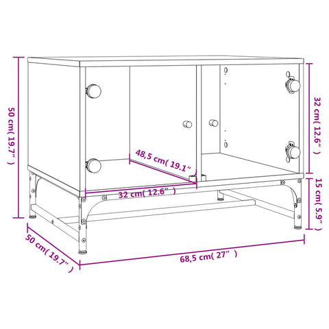 vidaXL Couchtisch mit Glastüren Grau Sonoma 68,5x50x50 cm