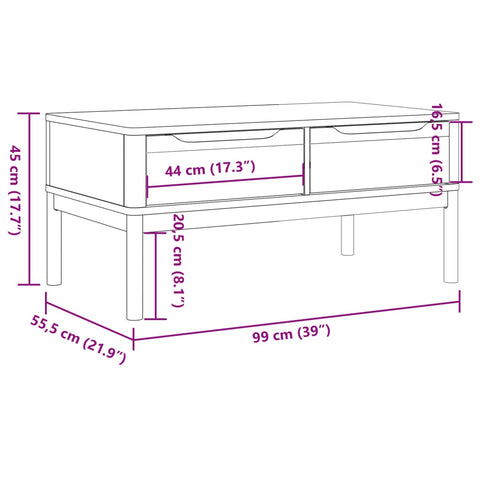 vidaXL Couchtisch FLORO Wachsbraun 99x55,5x45 cm Massivholz Kiefer