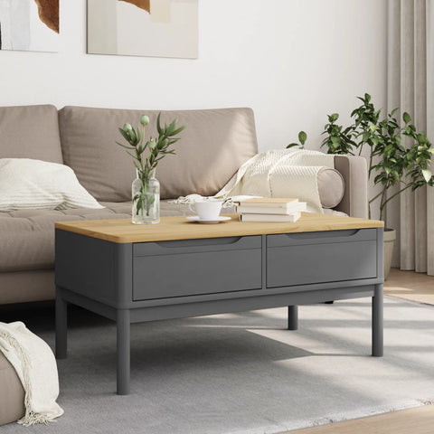 vidaXL Couchtisch FLORO Grau 99x55,5x45 cm Massivholz Kiefer