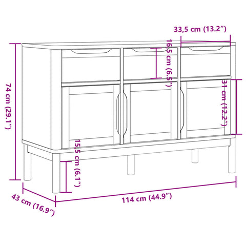 Sideboard FLORO Grau 114x43x74 cm Massivholz Kiefer