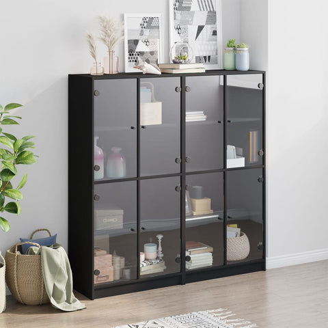 Bücherschrank mit Türen Schwarz 136x37x142 cm Holzwerkstoff