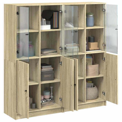 vidaXL Bücherschrank mit Türen Sonoma-Eiche 136x37x142cm Holzwerkstoff