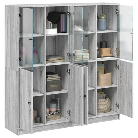 vidaXL Bücherschrank mit Türen Grau Sonoma 136x37x142 cm Holzwerkstoff