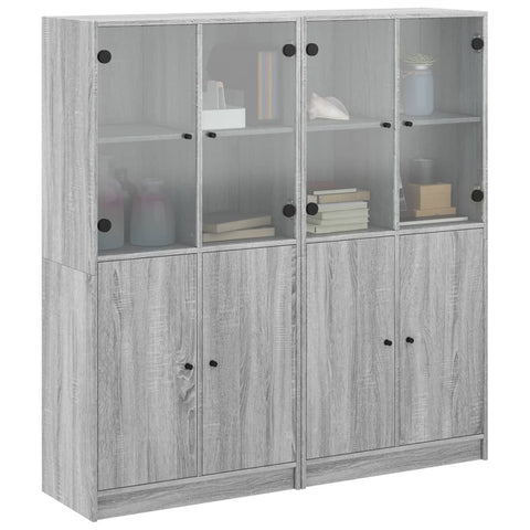 vidaXL Bücherschrank mit Türen Grau Sonoma 136x37x142 cm Holzwerkstoff