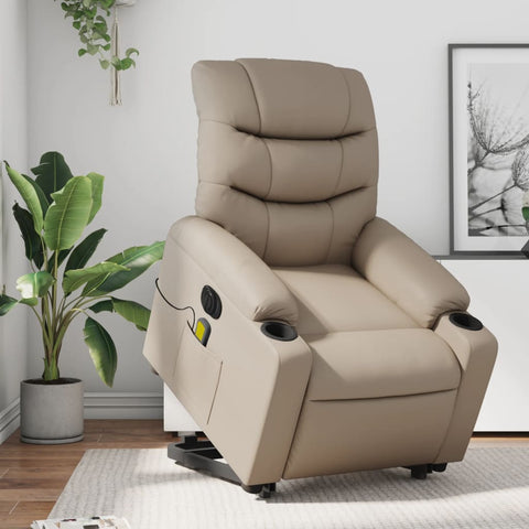 vidaXL Massagesessel mit Aufstehhilfe Elektrisch Cappuccino Kunstleder