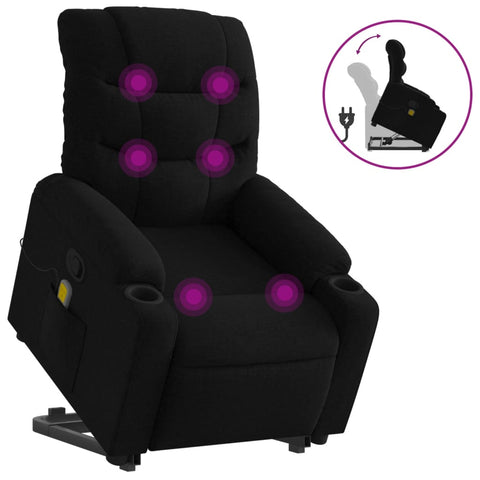 vidaXL Massagesessel mit Aufstehhilfe Schwarz Stoff