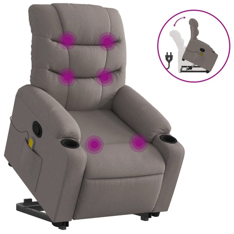 vidaXL Massagesessel mit Aufstehhilfe Taupe Stoff