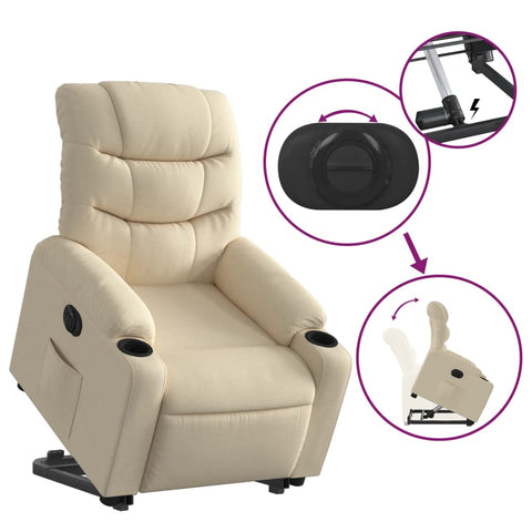 vidaXL Relaxsessel mit Aufstehhilfe Elektrisch Creme Stoff