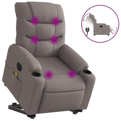 vidaXL Elektrischer Massagesessel mit Aufstehhilfe Taupe Stoff