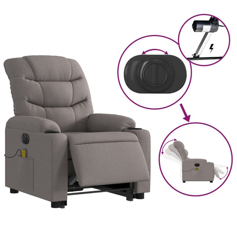 vidaXL Elektrischer Massagesessel mit Aufstehhilfe Taupe Stoff