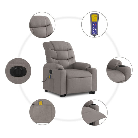 vidaXL Elektrischer Massagesessel mit Aufstehhilfe Taupe Stoff