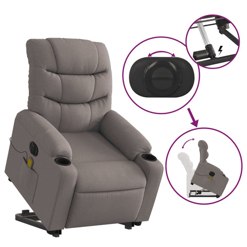 vidaXL Elektrischer Massagesessel mit Aufstehhilfe Taupe Stoff