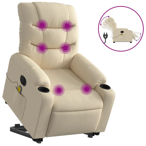 vidaXL Elektrischer Massagesessel mit Aufstehhilfe Creme Stoff