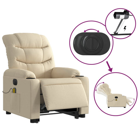 vidaXL Elektrischer Massagesessel mit Aufstehhilfe Creme Stoff