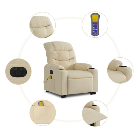 vidaXL Elektrischer Massagesessel mit Aufstehhilfe Creme Stoff