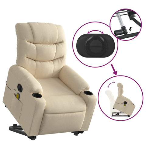 vidaXL Elektrischer Massagesessel mit Aufstehhilfe Creme Stoff