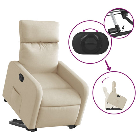 vidaXL Relaxsessel mit Aufstehhilfe Elektrisch Creme Stoff