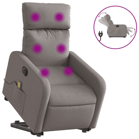 vidaXL Elektrischer Massagesessel mit Aufstehhilfe Taupe Stoff