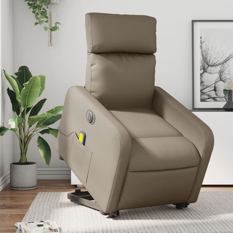 vidaXL Massagesessel mit Aufstehhilfe Elektrisch Cappuccino Kunstleder