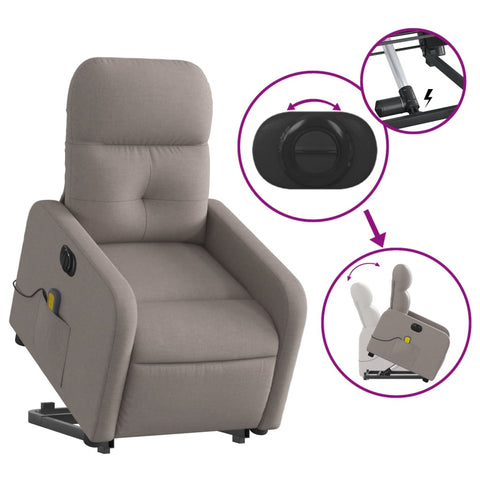 vidaXL Elektrischer Massagesessel mit Aufstehhilfe Taupe Stoff