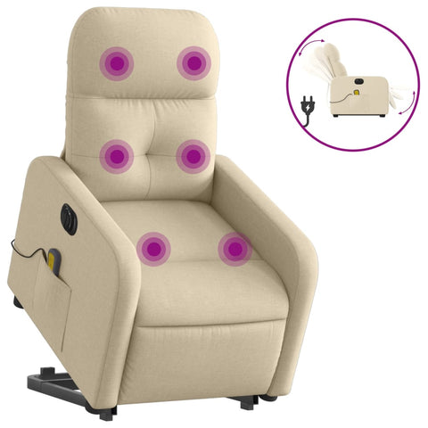 vidaXL Elektrischer Massagesessel mit Aufstehhilfe Creme Stoff