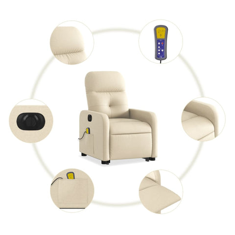 vidaXL Elektrischer Massagesessel mit Aufstehhilfe Creme Stoff