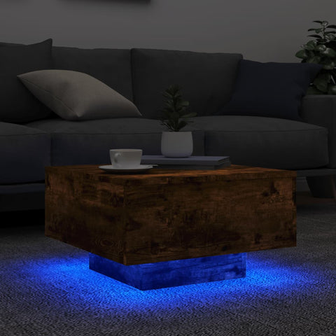 vidaXL Couchtisch mit LED-Leuchten Räuchereiche 55x55x31 cm