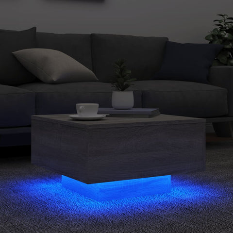 vidaXL Couchtisch mit LED-Leuchten Grau Sonoma 55x55x31 cm