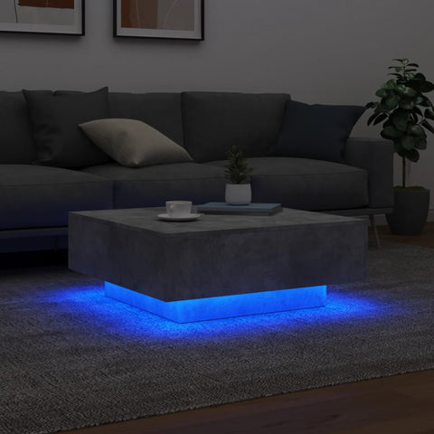 vidaXL Couchtisch mit LED-Leuchten Betongrau 80x80x31 cm