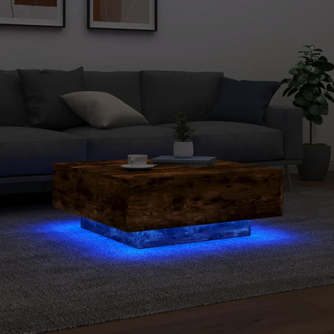 vidaXL Couchtisch mit LED-Leuchten Räuchereiche 80x80x31 cm