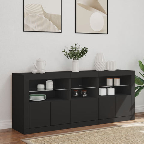 Sideboard mit LED-Leuchten Schwarz 162x37x67 cm