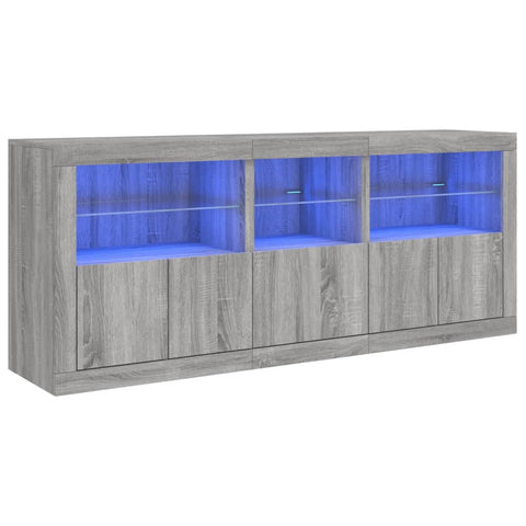 vidaXL Sideboard mit LED-Leuchten Grau Sonoma 162x37x67 cm