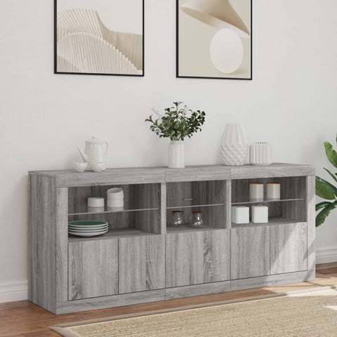 vidaXL Sideboard mit LED-Leuchten Grau Sonoma 162x37x67 cm