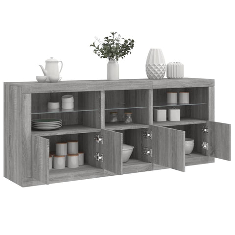 vidaXL Sideboard mit LED-Leuchten Grau Sonoma 162x37x67 cm