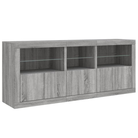 vidaXL Sideboard mit LED-Leuchten Grau Sonoma 162x37x67 cm