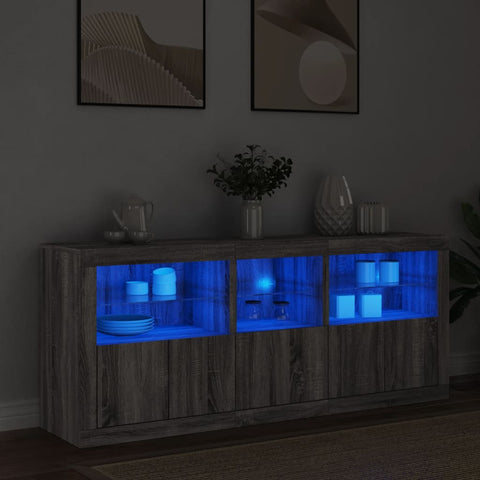 vidaXL Sideboard mit LED-Leuchten Grau Sonoma 162x37x67 cm