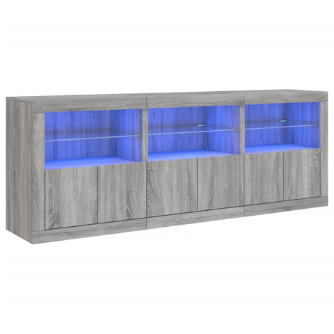 vidaXL Sideboard mit LED-Leuchten Grau Sonoma 181,5x37x67 cm