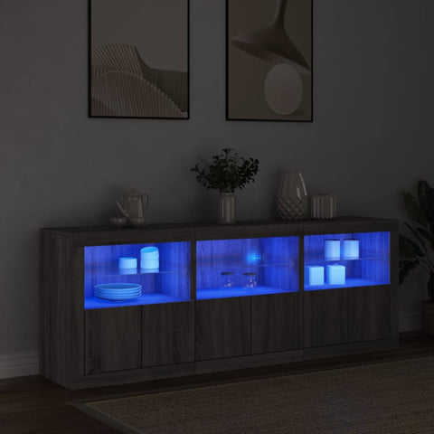 vidaXL Sideboard mit LED-Leuchten Grau Sonoma 181,5x37x67 cm