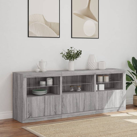 vidaXL Sideboard mit LED-Leuchten Grau Sonoma 181,5x37x67 cm