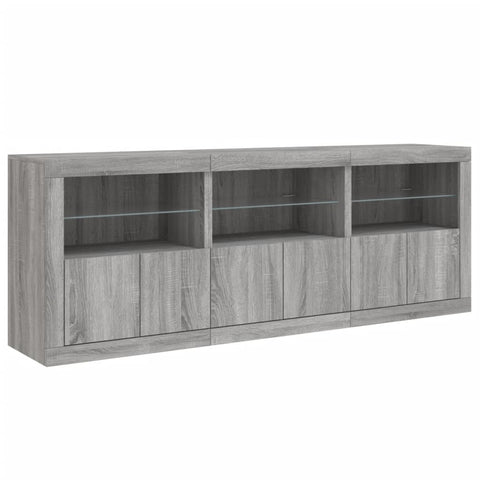 vidaXL Sideboard mit LED-Leuchten Grau Sonoma 181,5x37x67 cm