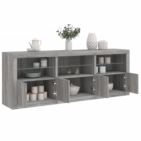 vidaXL Sideboard mit LED-Leuchten Grau Sonoma 181,5x37x67 cm